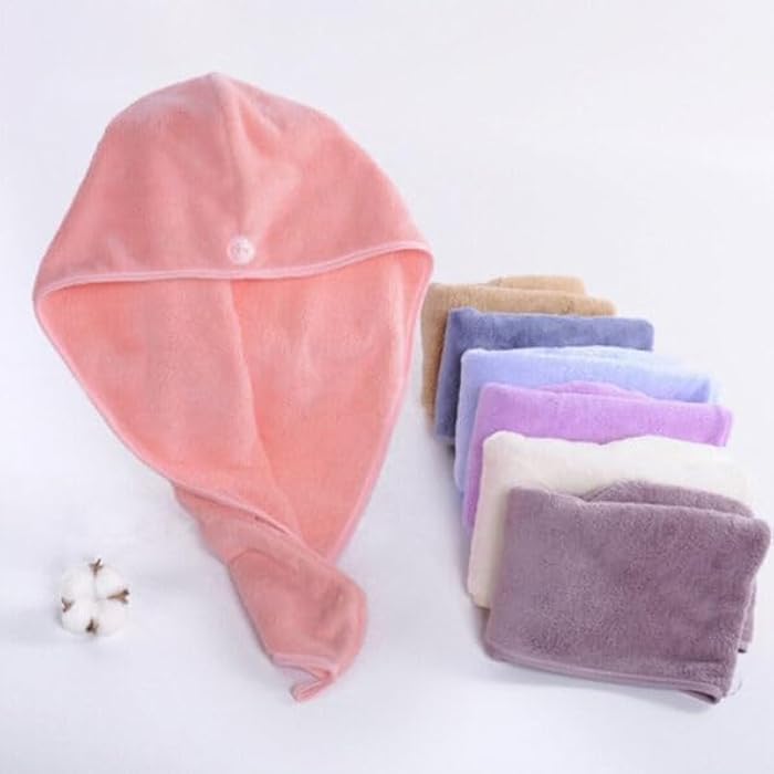 Microfiber Hair Drying Towel, Button-Up Design, Orange, 24 x 63 cm, Quick Dry Hair Wrap - Image 1